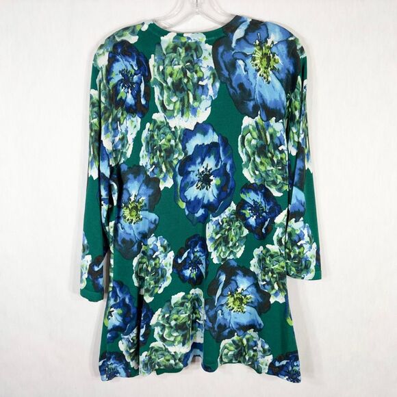 Isaac Mizrahi Live Large Cardigan Sweater Green Blue Floral Knit NWOT 1586 - Picture 2 of 9